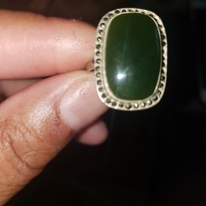 sterling silver greenstone and marcasite dress ring, size 6-7